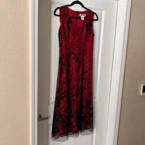 Coldwater Creek Red & Black Sparkly Lace Dress - P8